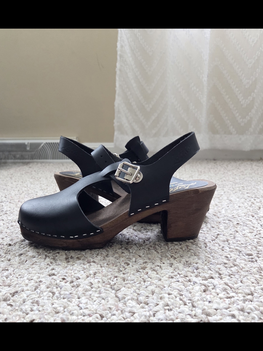 Lotta From Stockholm Black Leather Slingback Clogs